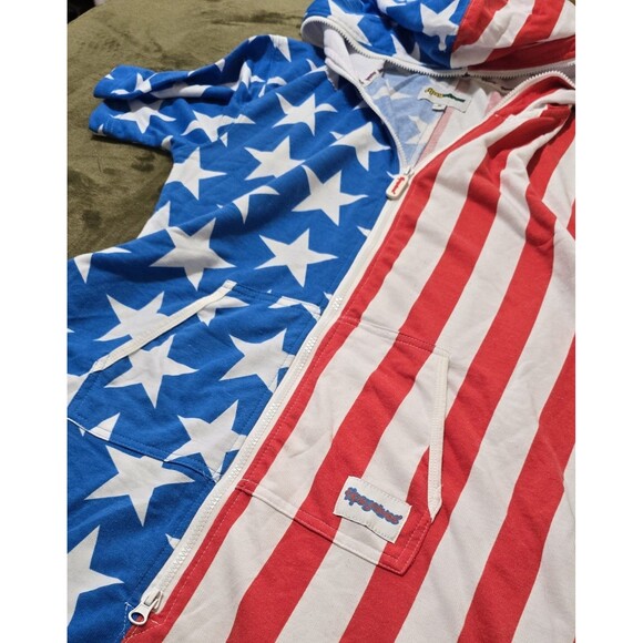 Men's Tipsy Elves American Flag One Piece Jumpsuit Patriotic Hoodie Large - Picture 2 of 6